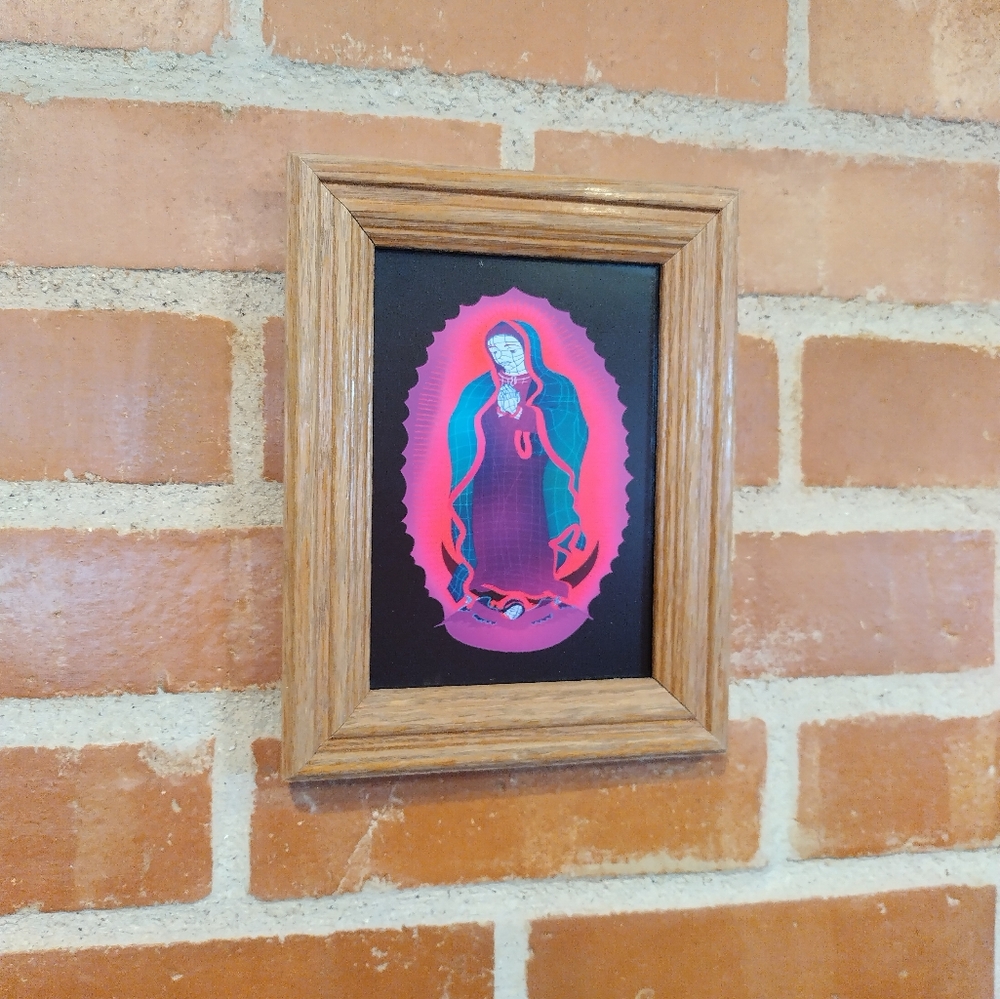 80's Neon Grid Lady Of Guadalupe Framed Art Print By Neon Nicho